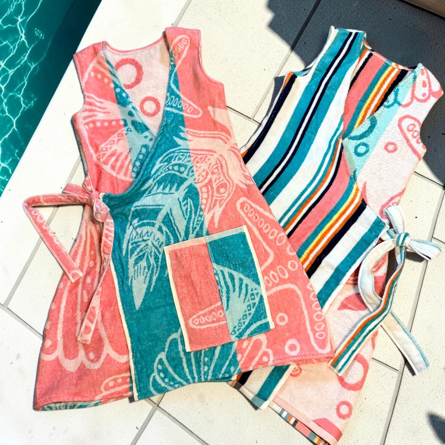 Stripe Beach towel wrap dress fits 3T to 6y