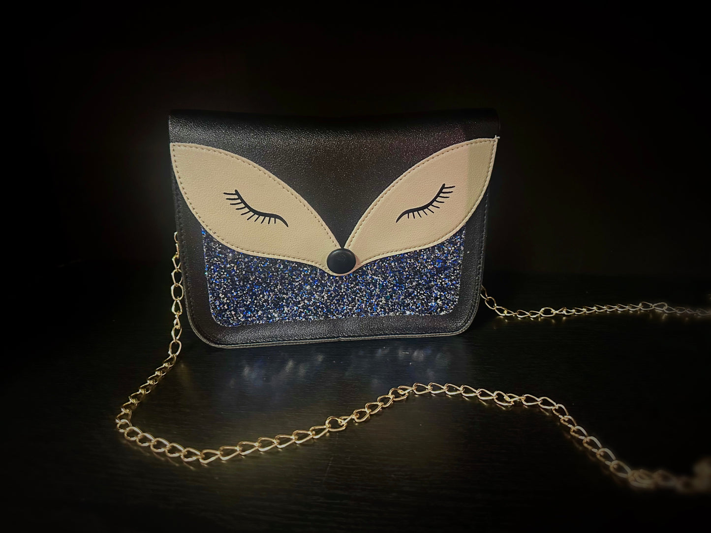 Black Glitter Fox Purse
