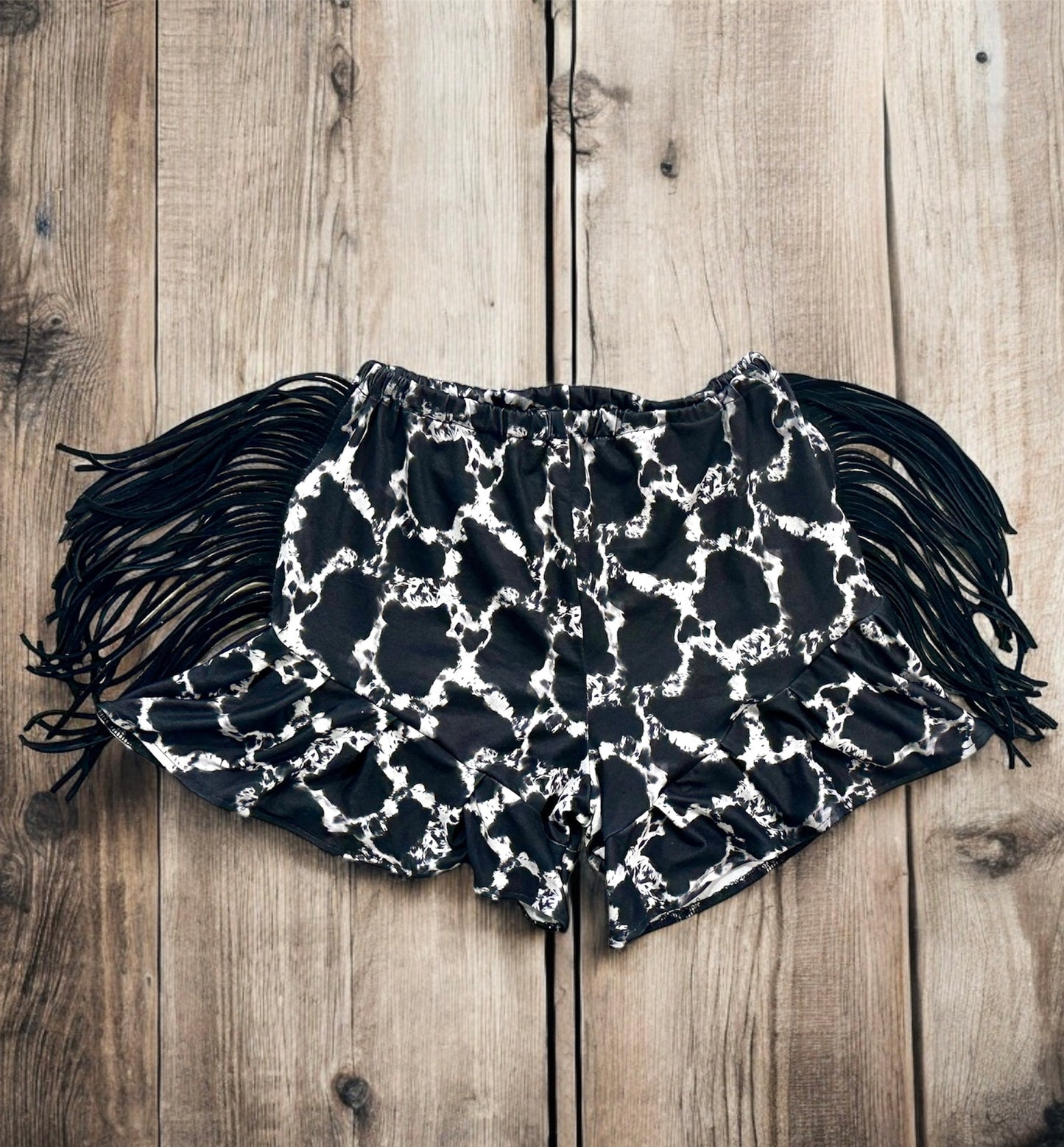 Fringe Cow Print Ruffle Shorts Size 4T/5T