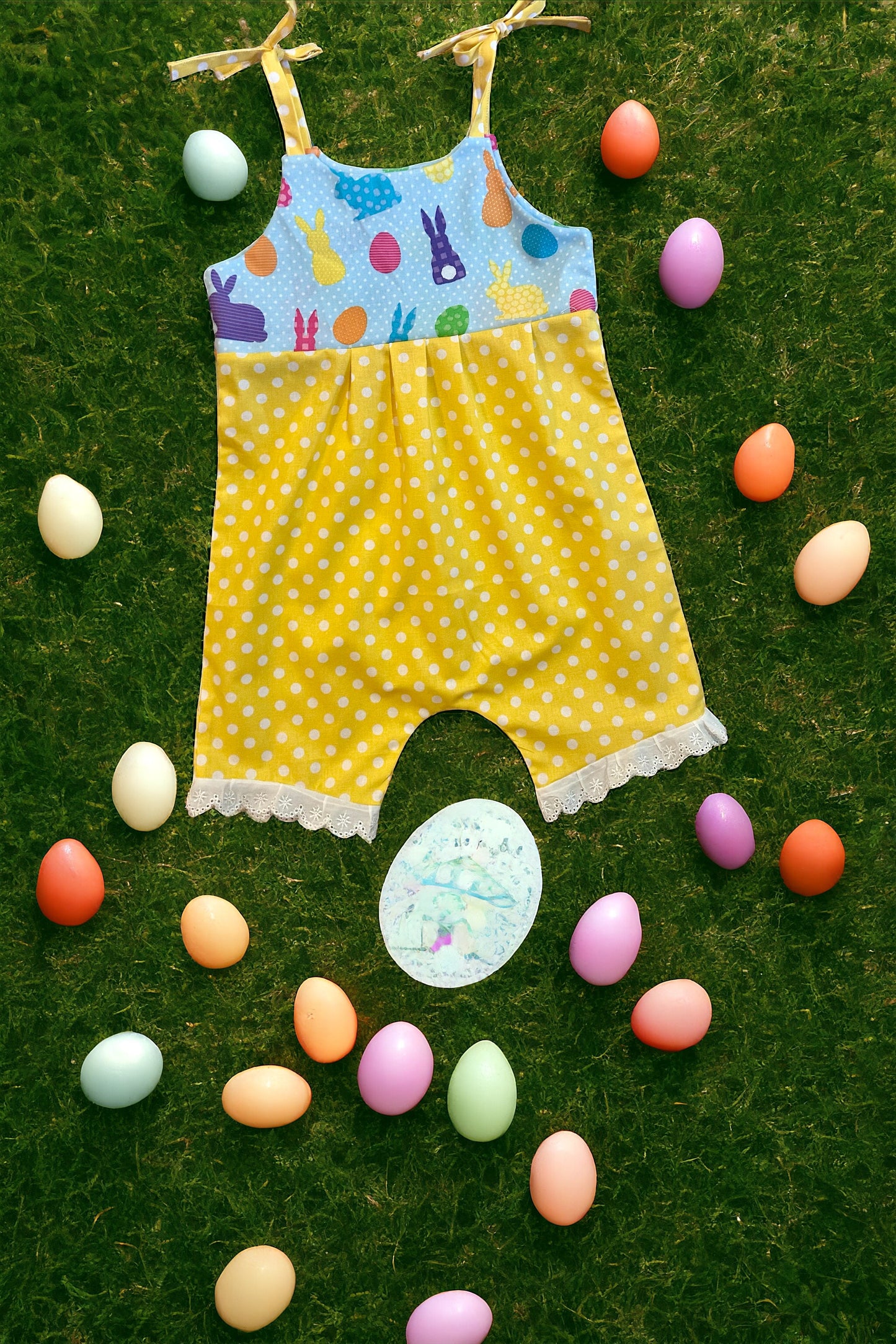 Easter Tie Ruffle Romper Size 4/5