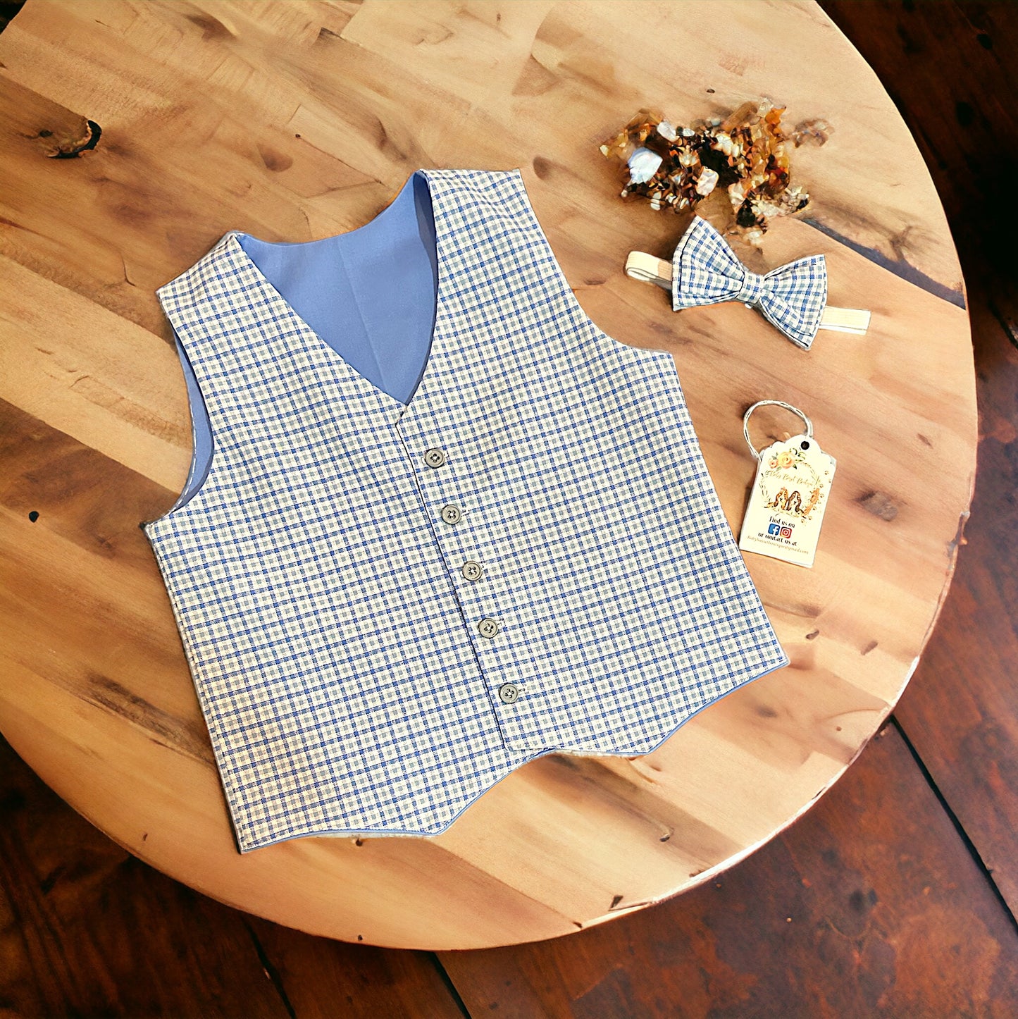 Blue Plaid Vest Bow Tie Set Size 4T/5T