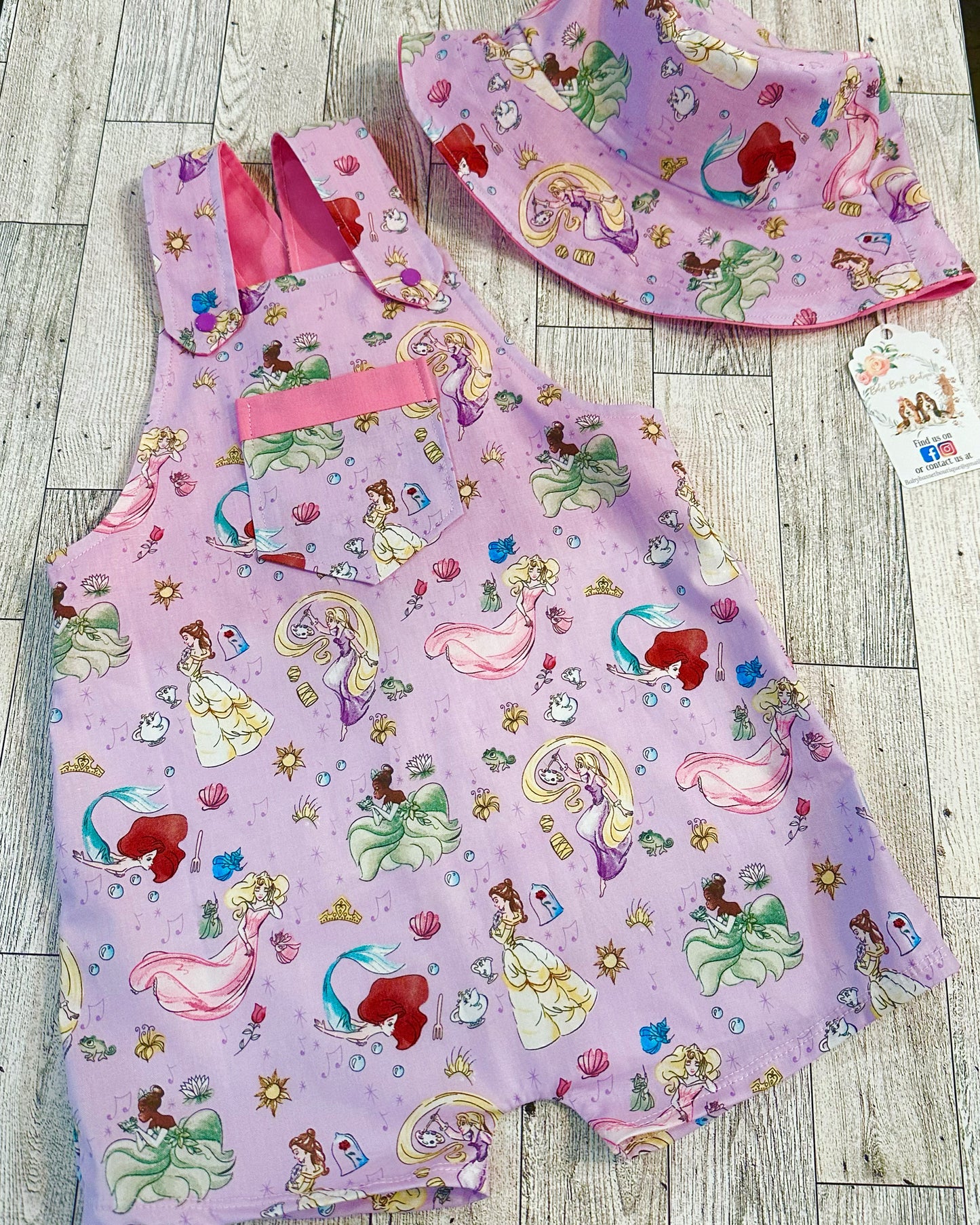 Pink Princess Overalls Bucket hat Set Size 9/12m
