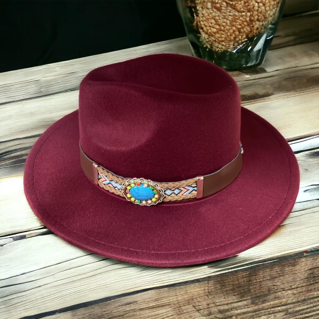 Maroon Wide Brim Felt Hat