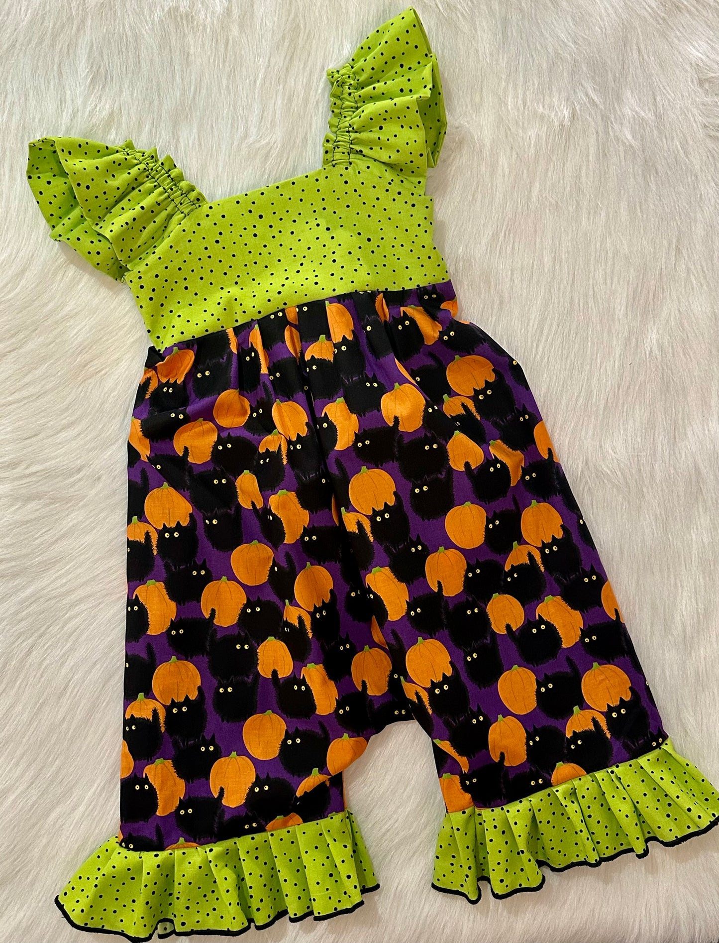 Pumpkin Cat Ruffle Romper Size 6/7y