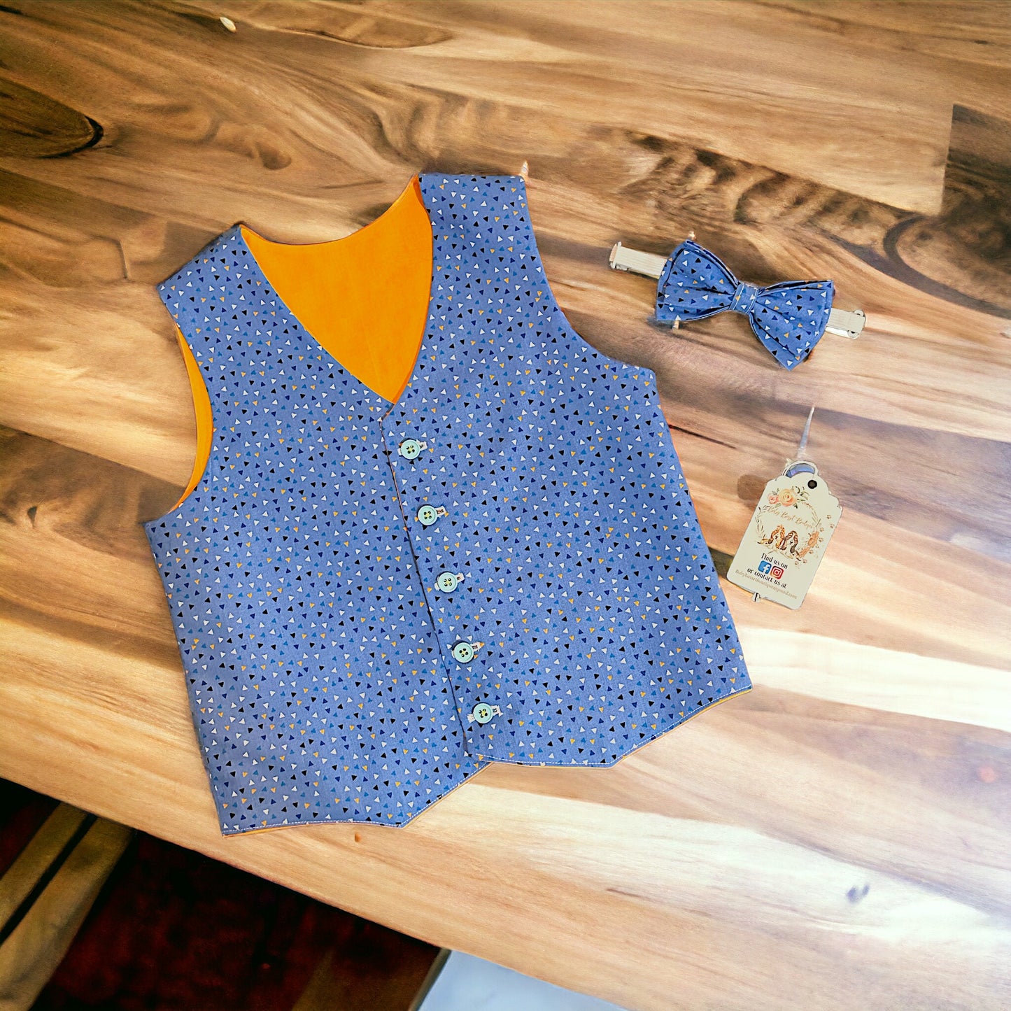 Blue Orange Vest Bow Tie Set Size 2T/3T