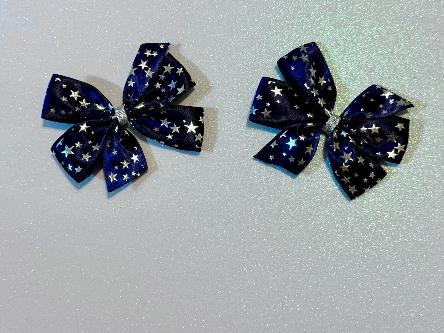 Navy Blue silver star Piggy Bows