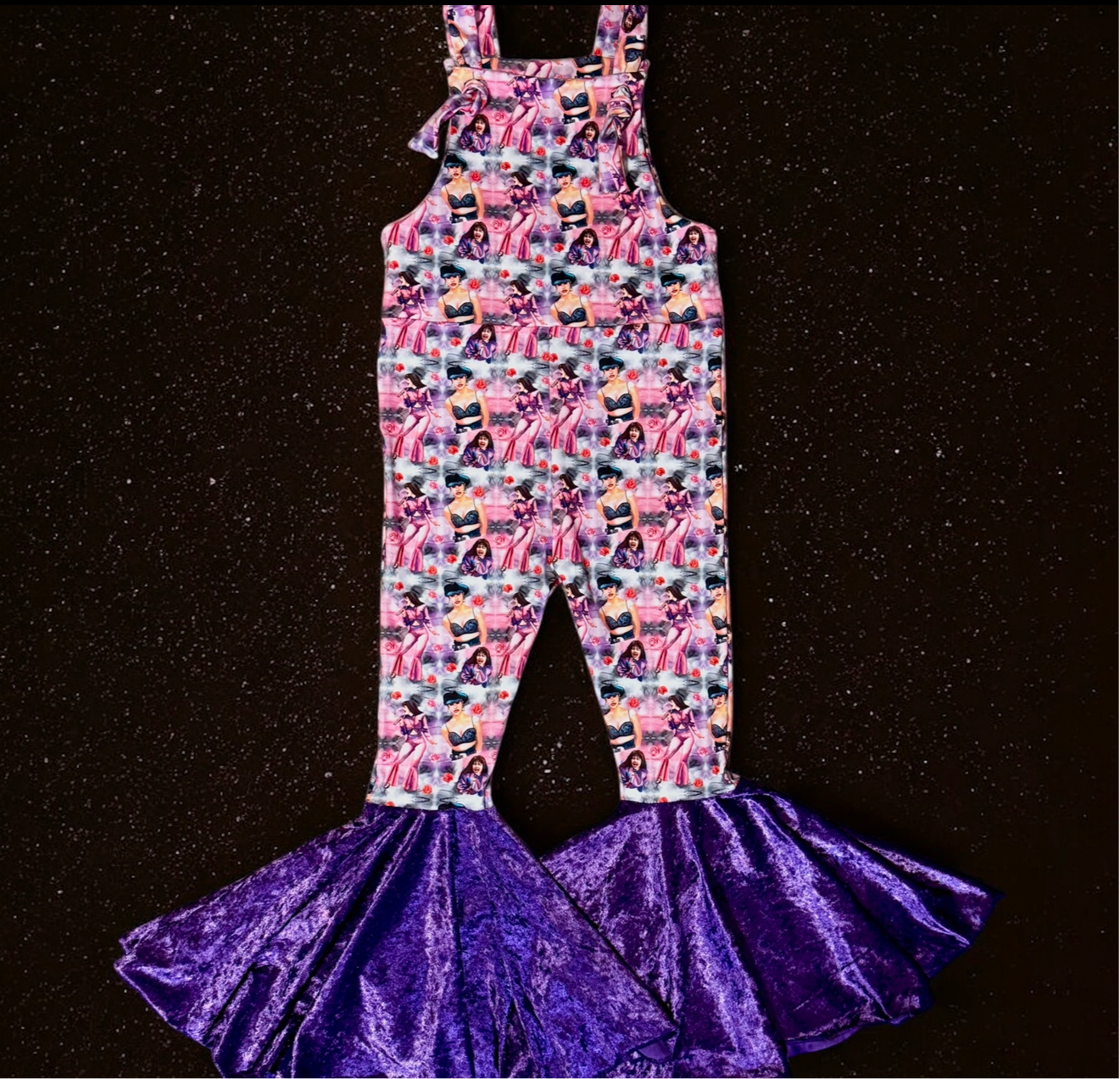 Purple velvet Singer Knotted Bell Romper Size 8/9y