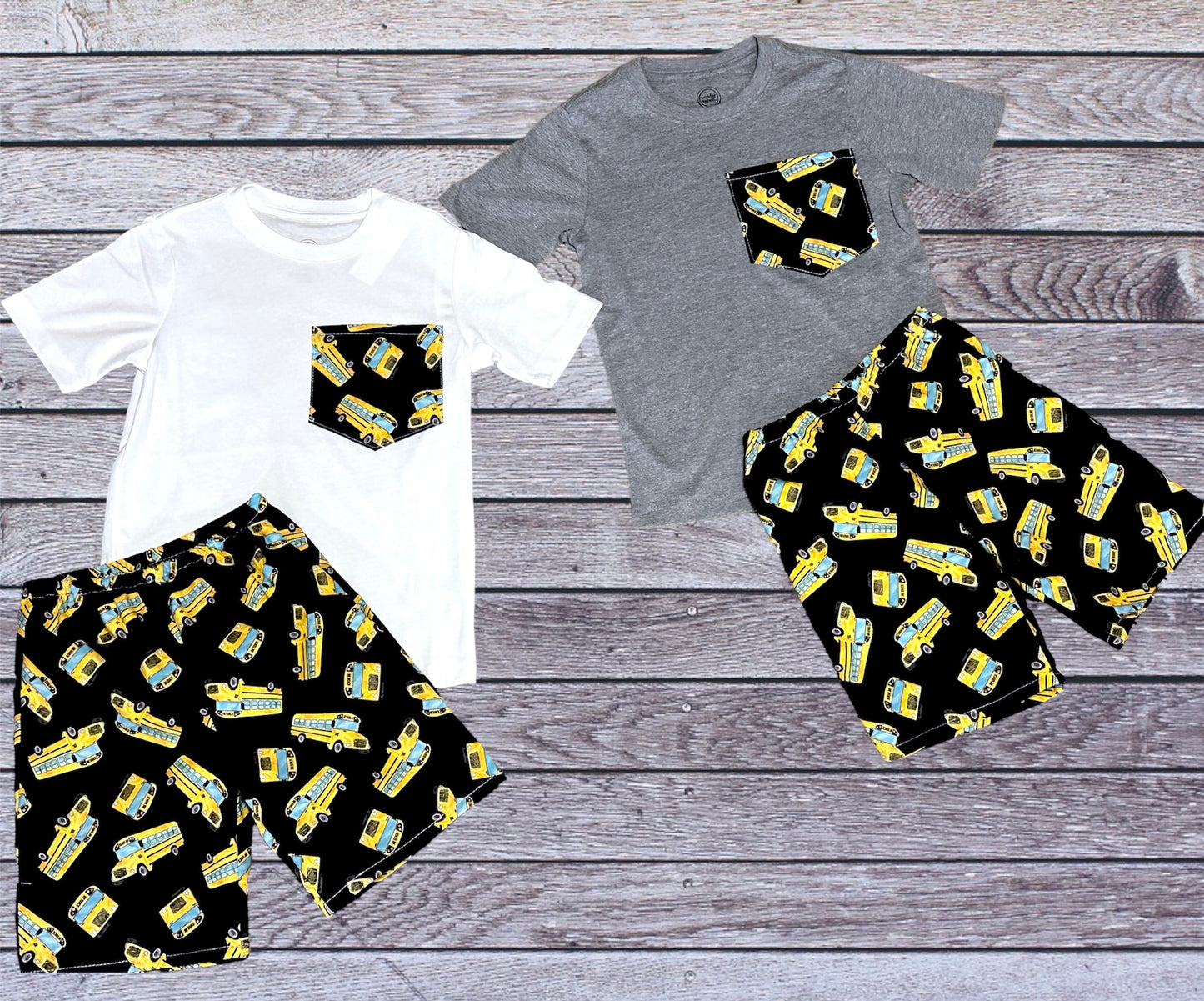 School Bus White Pocket T-shirt shorts Set size 4T/5T