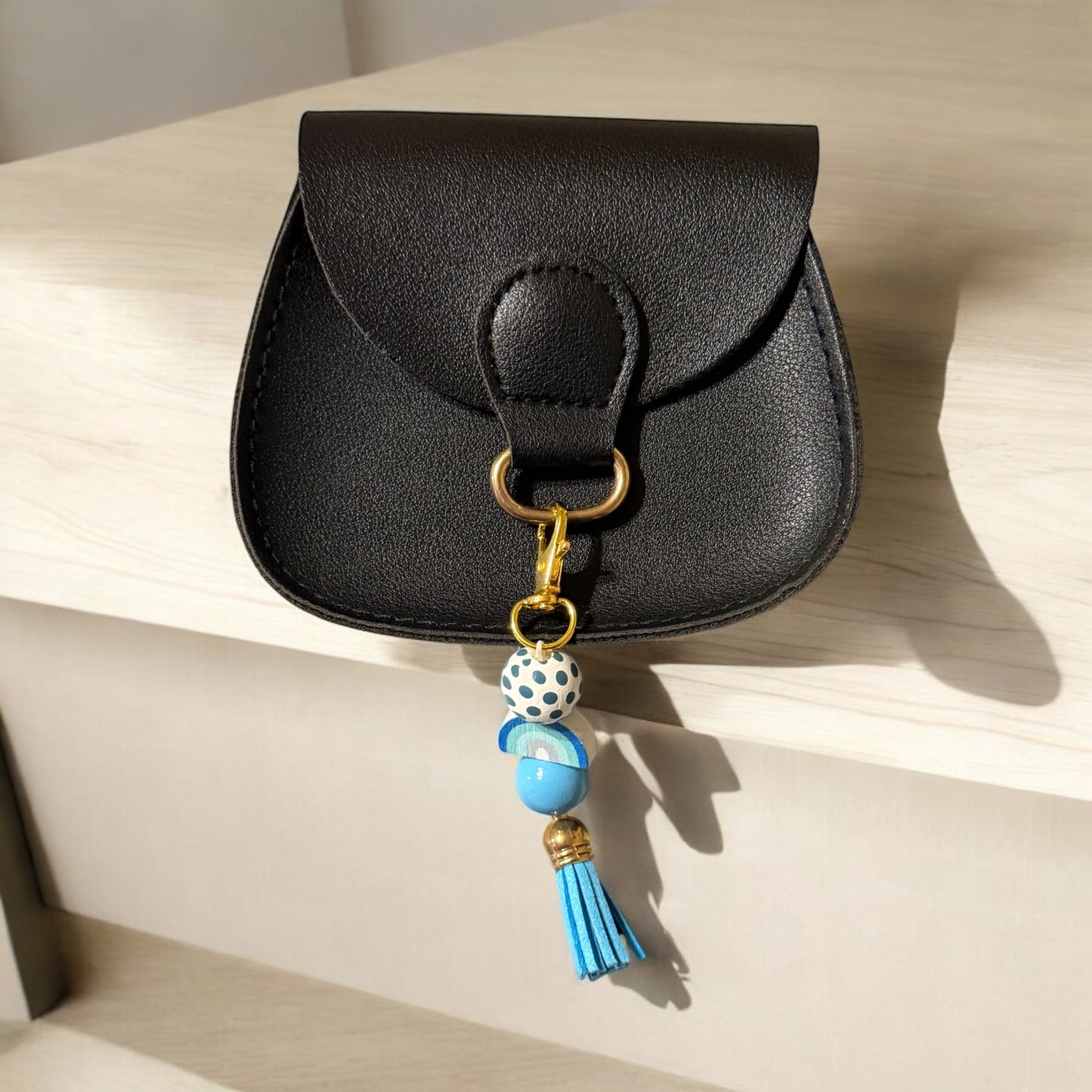 Blue Rainbow Wooden Beaded Purse Charm