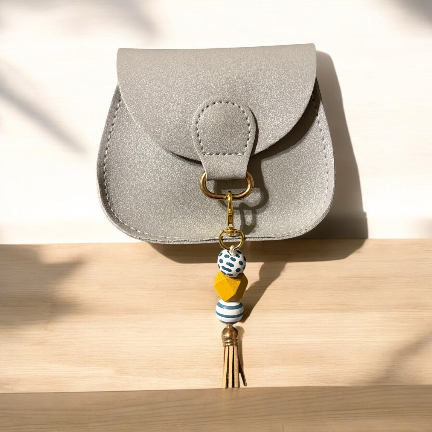 Yellow Wooden Beaded Purse Charm