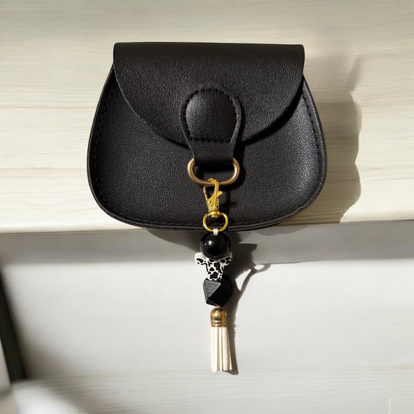 Black Cow Wooden Beaded Purse Charm