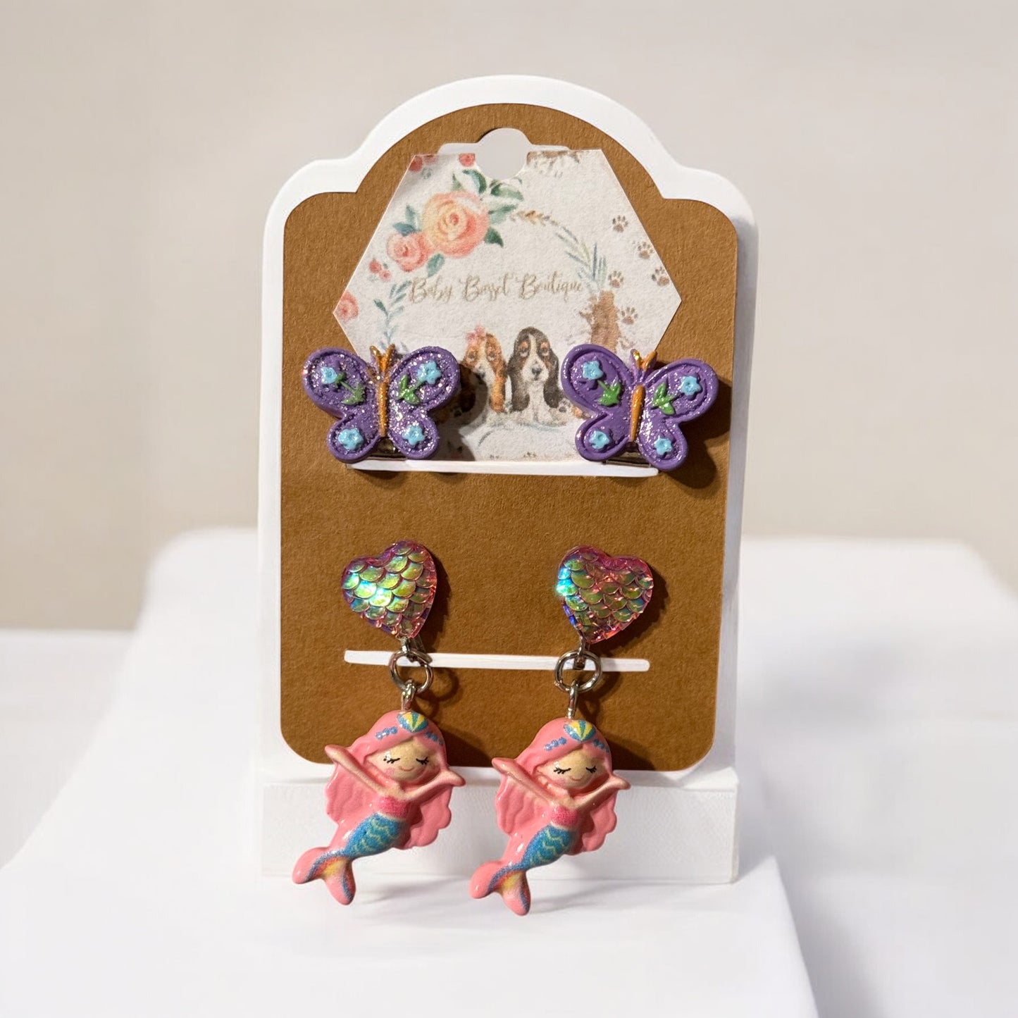 Butterfly Mermaid Clip on Earrings Set
