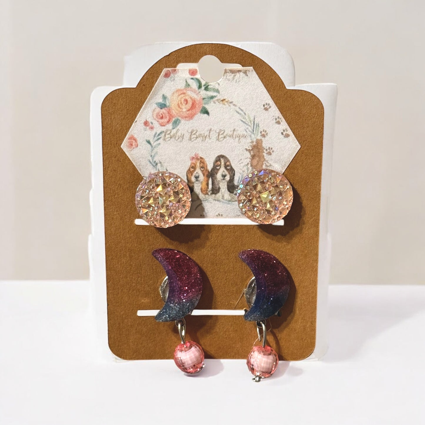 Glitter Moon Clip on Earrings Set