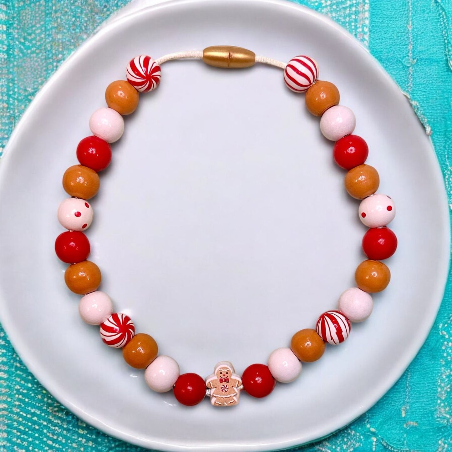 Gingerbread man Wooden Beaded Necklace