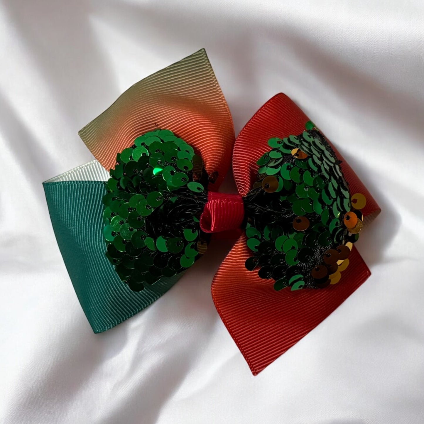 Red & Green Sequin Ribbon Bow