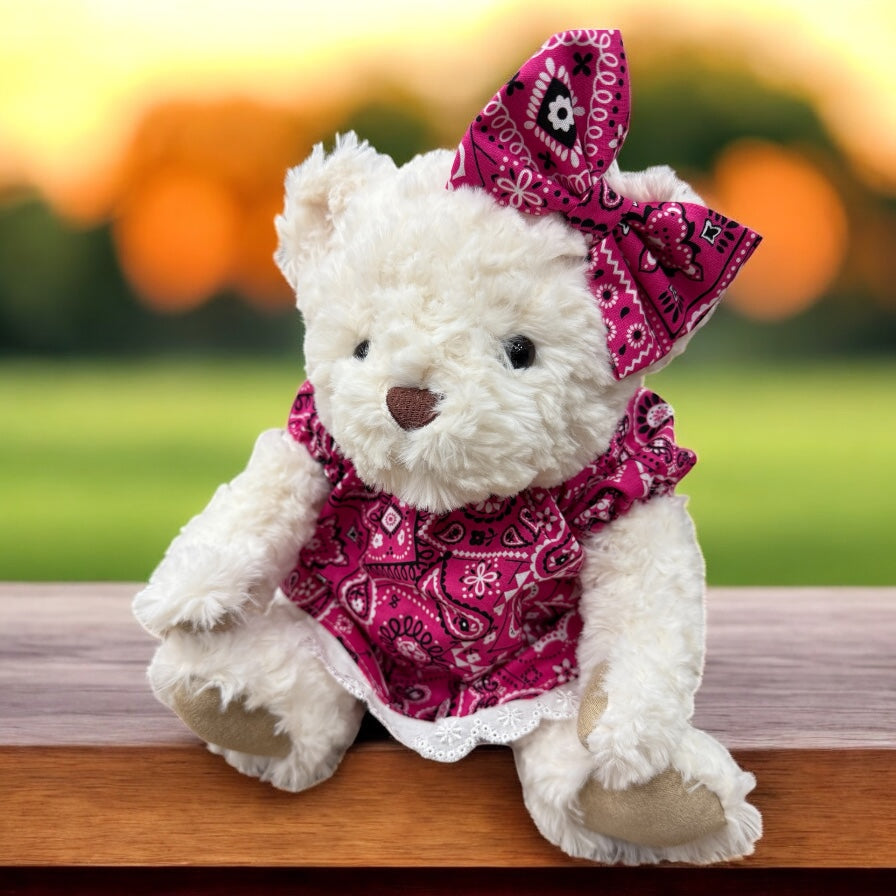 Pink Bandanna Dress Up Bear with Handmade Outfit