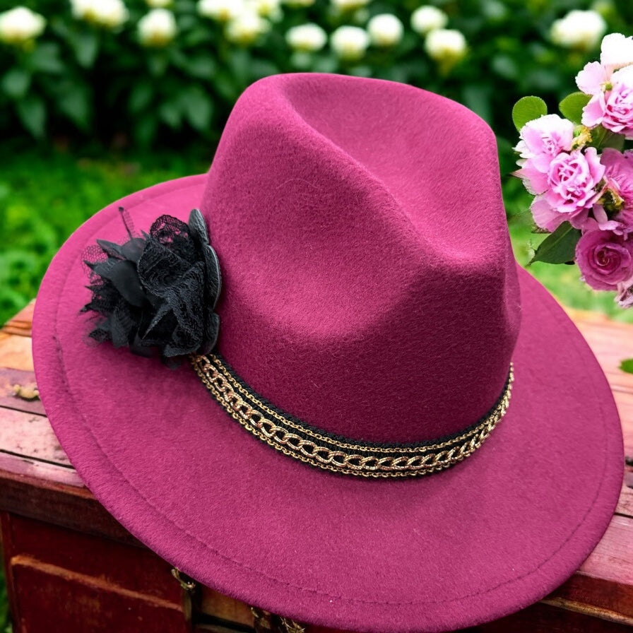 Maroon Wide Brim Felt Hat