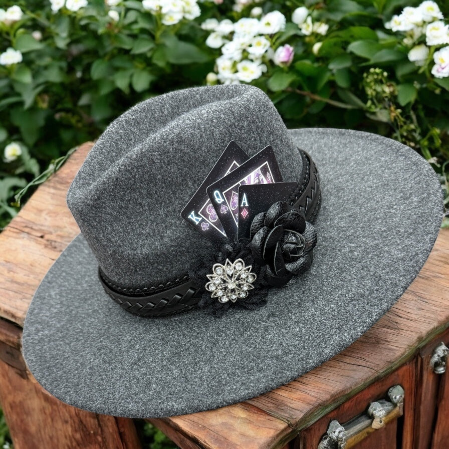 Grey Card Wide Brim Felt Hat