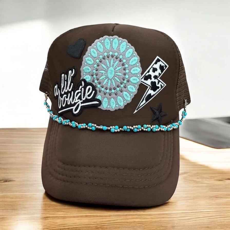 Brown Turquoise Patch Trucker Cap
