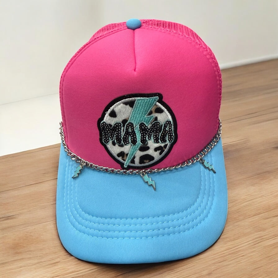 Pink and blue lightening mama Patch Trucker Cap
