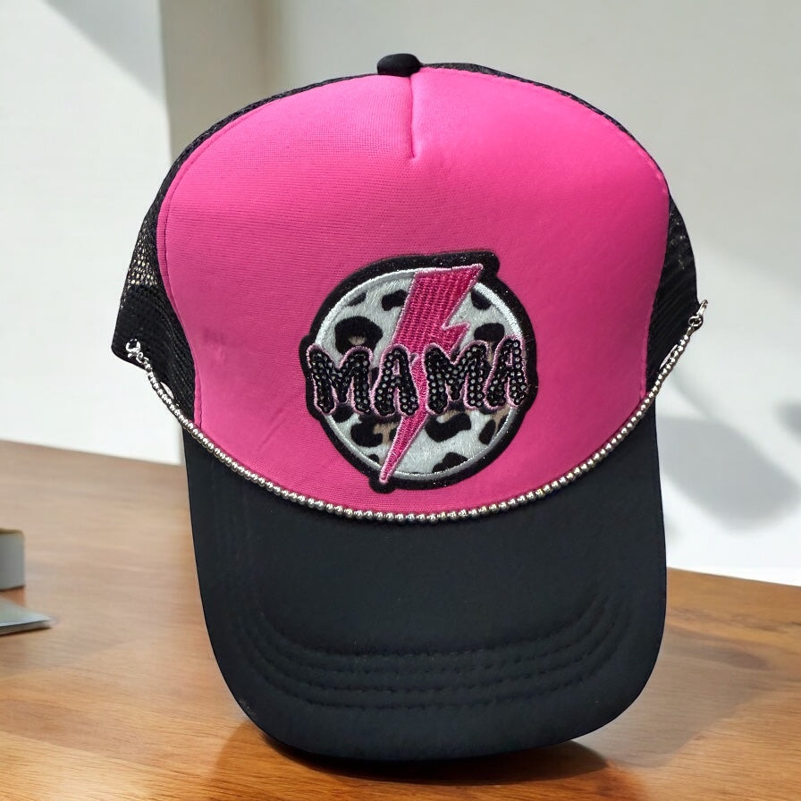 Pink Lightning Mama Patch Trucker Cap