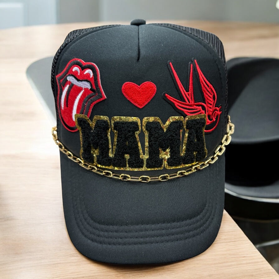 Red Lips Mama Patch Trucker Cap