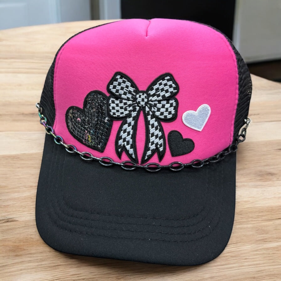 Black & Pink Bow Patch Trucker Cap
