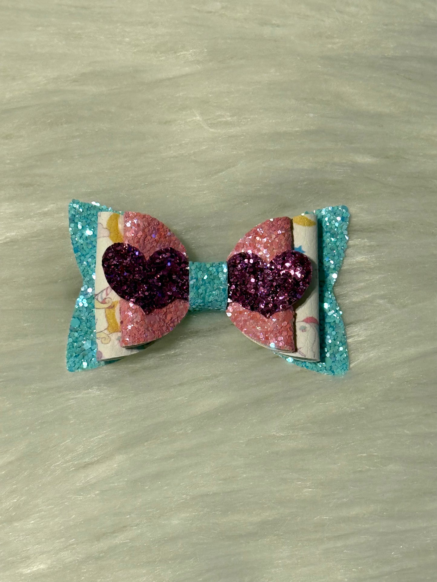 Pink Teal Faux Leather Bow