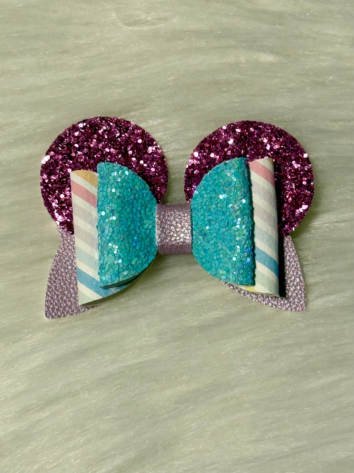 Purple Ears Faux Leather Bow
