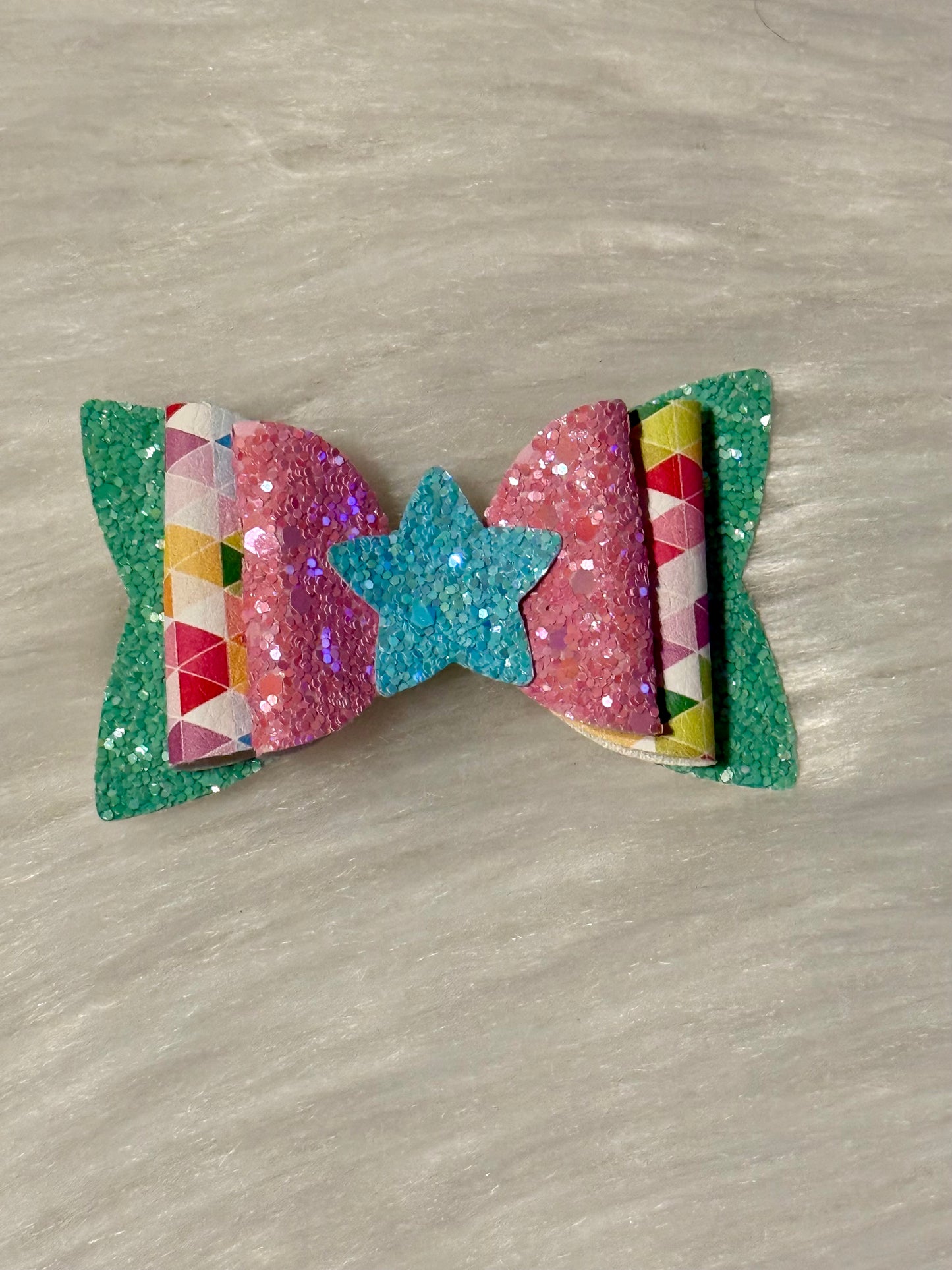 Colorful star Faux Leather Bow