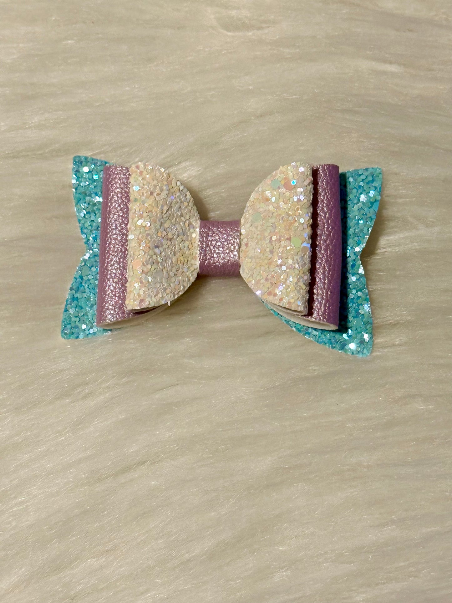 Teal Purple Faux Leather Bow