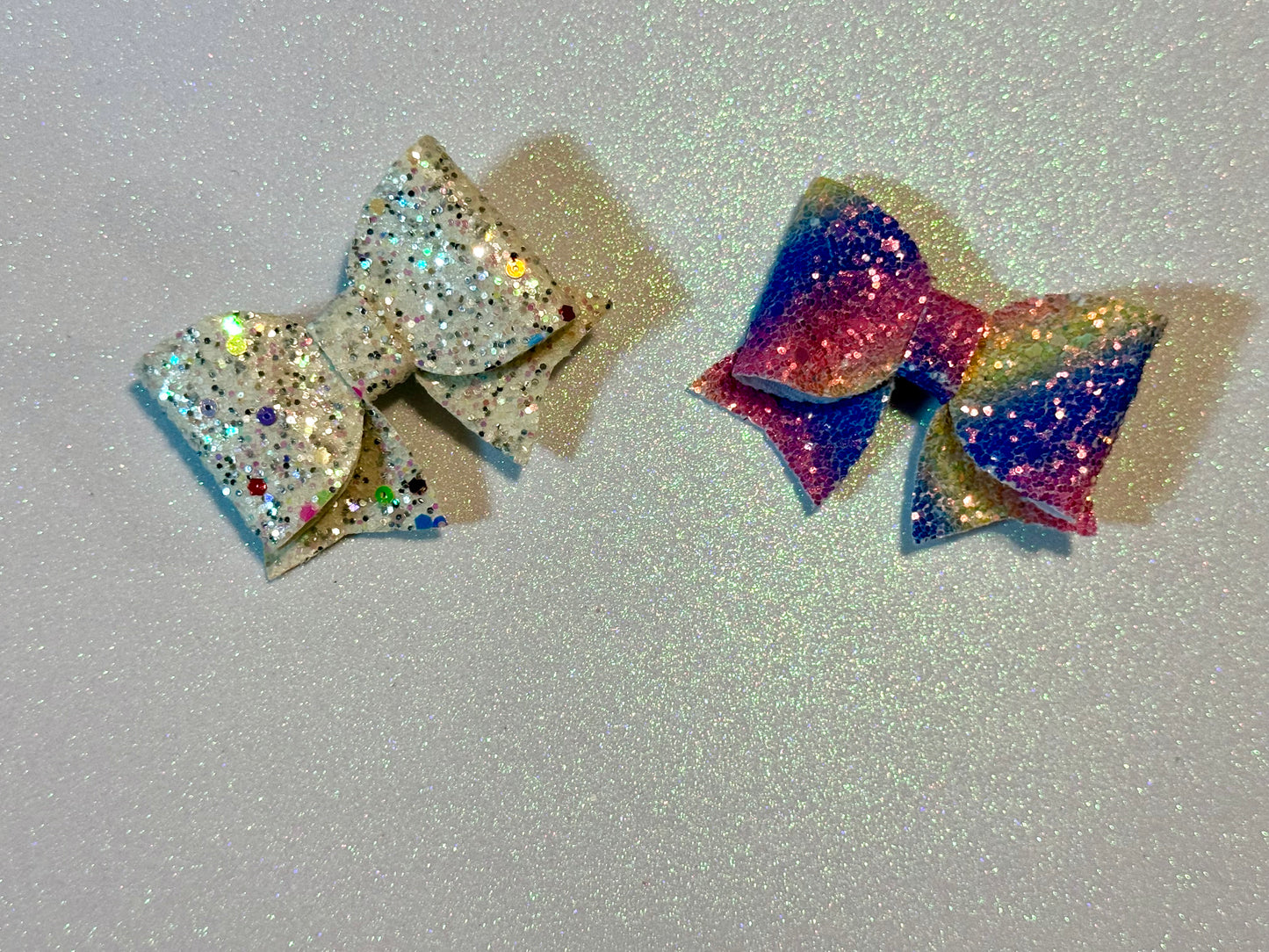 White & Rainbow Mini glitter Faux Leather bows