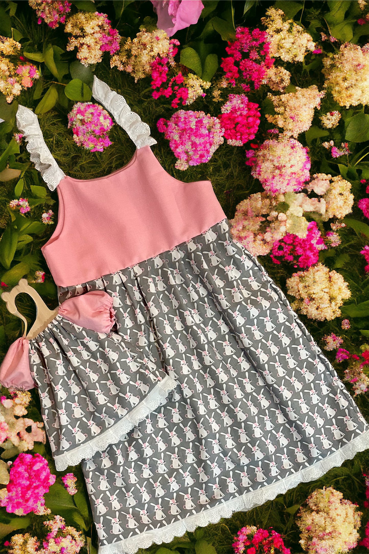 Gray Bunny Doll Dress for 14-18 inch dolls