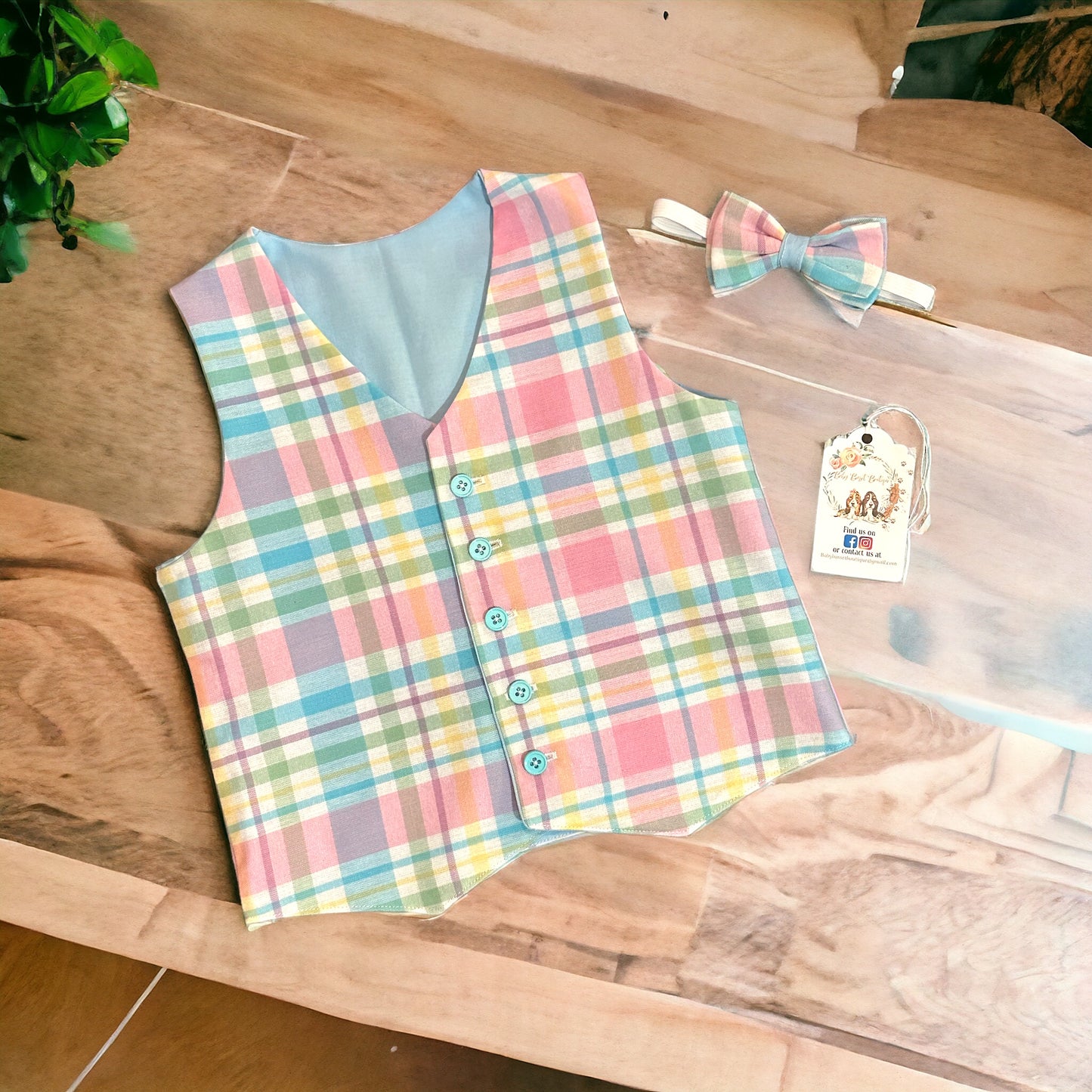 Pink Plaid Vest Bow Tie Set Size 2T/3T