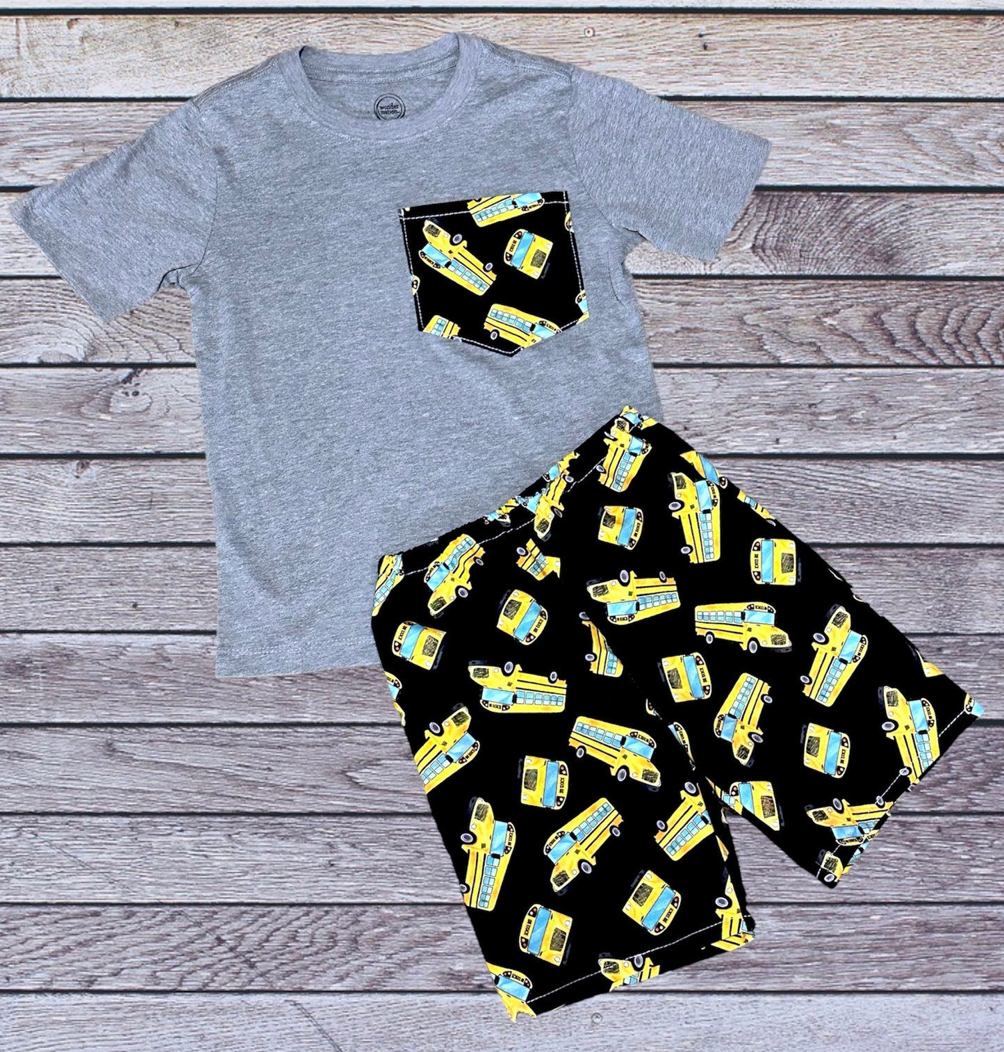 School Bus Gray Pocket T-shirt shorts Set size 4T/5T
