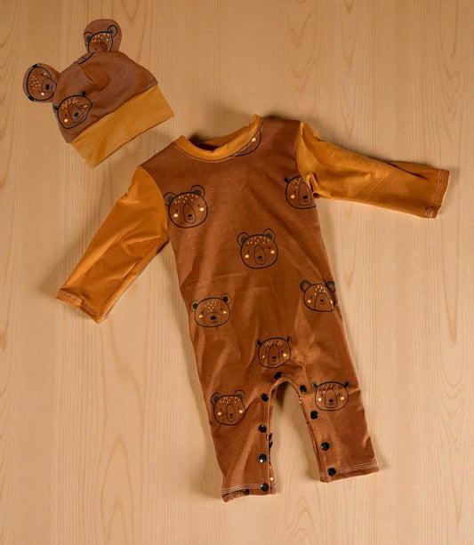 Bear Sleeper with Matching Hat Size 3/6 months