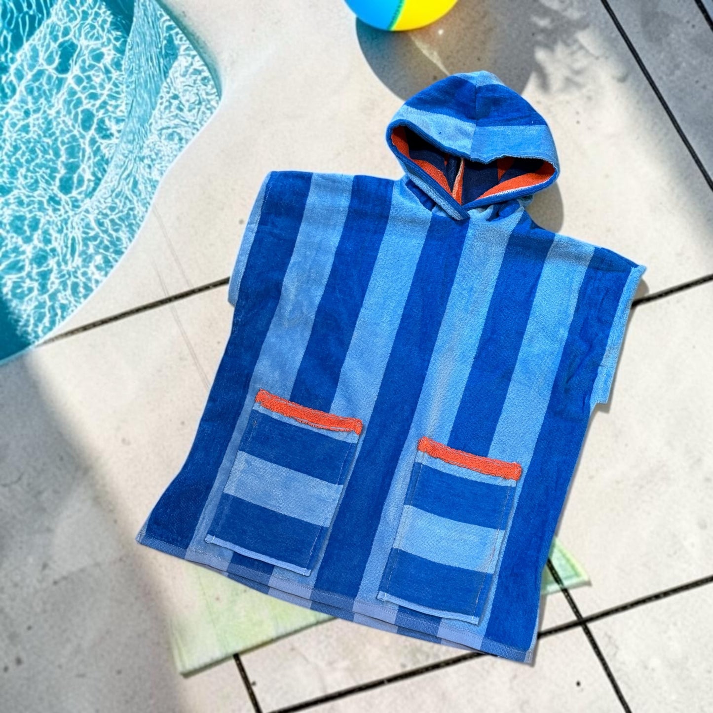 Blue Beach towel poncho fits 9months to 3T