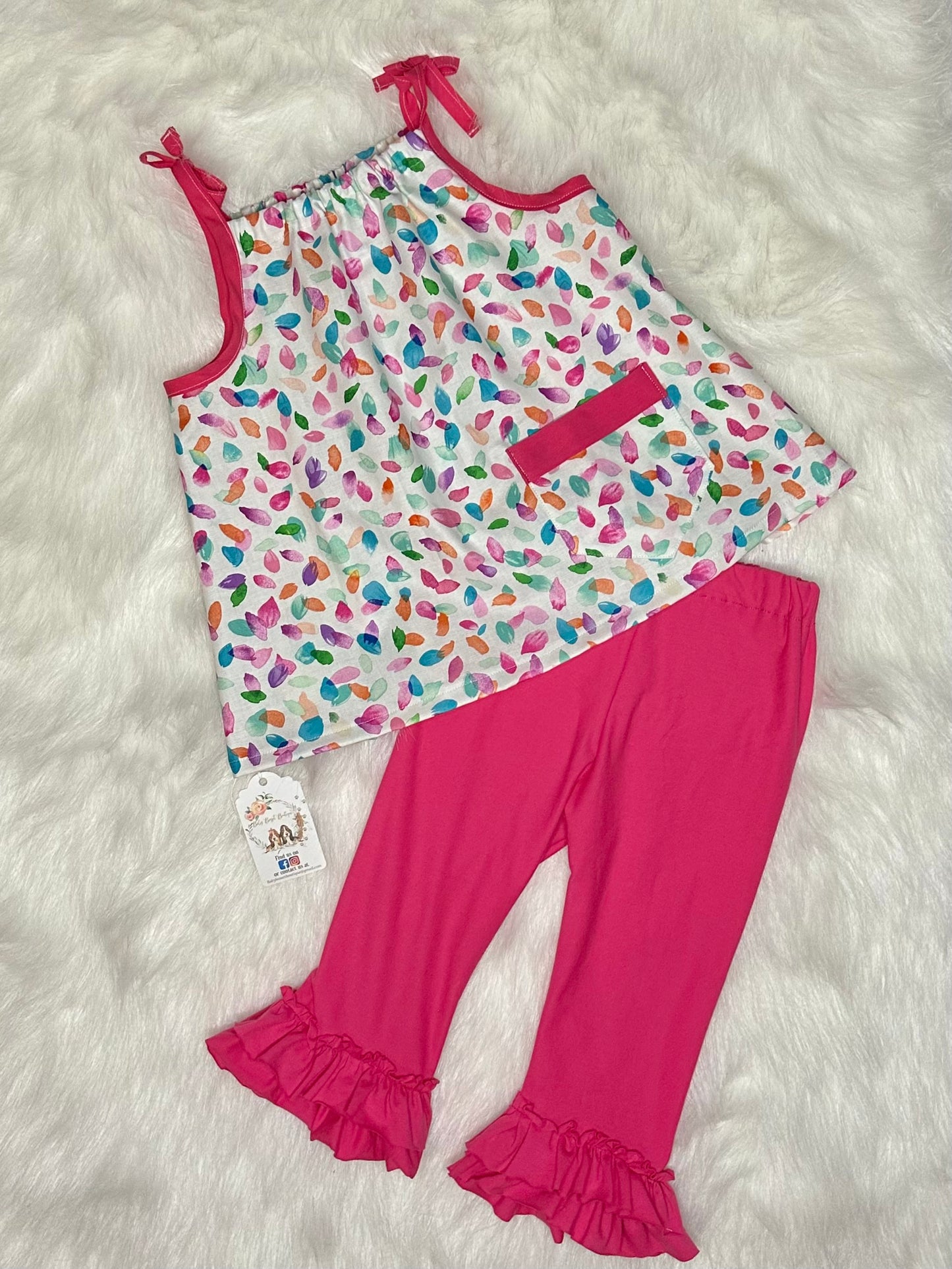 Paint Slash Tie Sleeve Top with Hot Pink Ruffle Capri Leggings Size 4T/5T