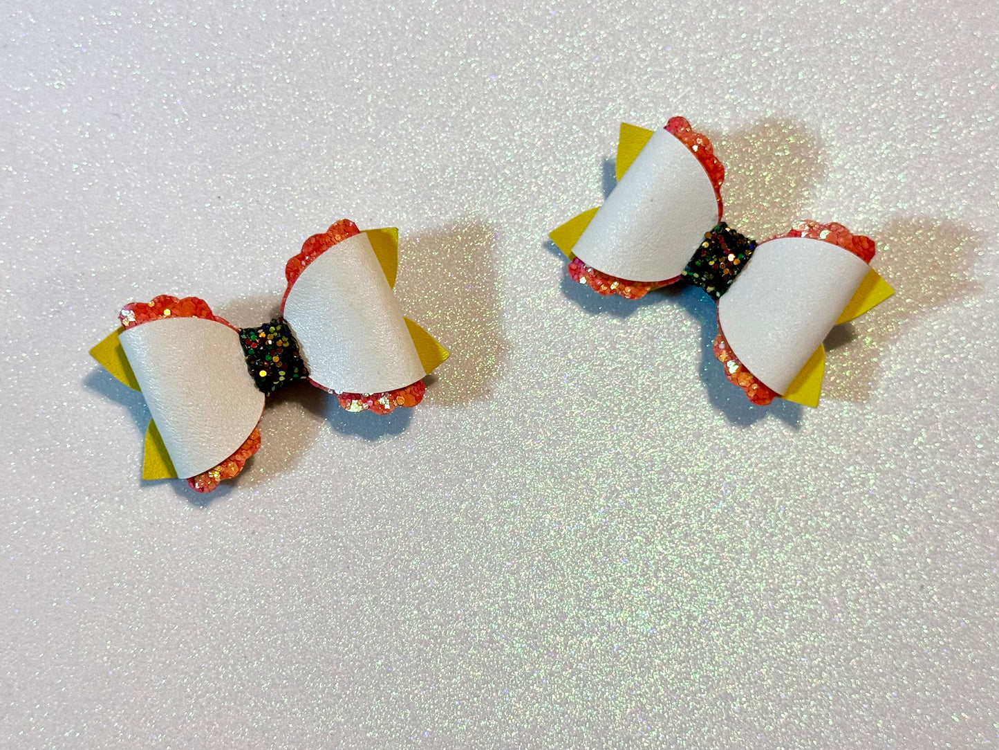 Mini Orange White glitter Faux Leather piggy bows