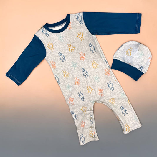 Robot Sleeper with Matching Hat Size 6/9 months