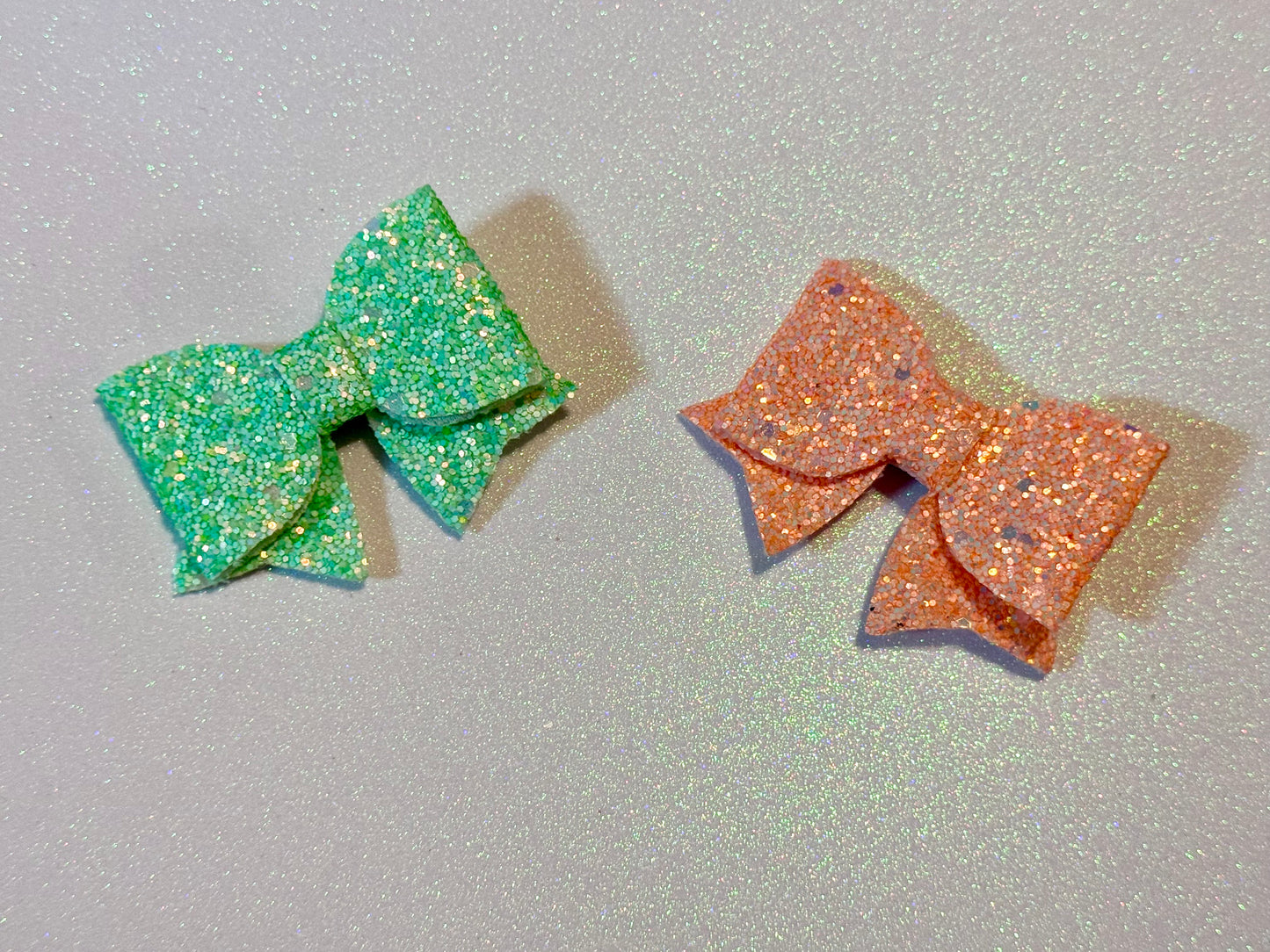 Neon green & orange Mini glitter Faux Leather bows
