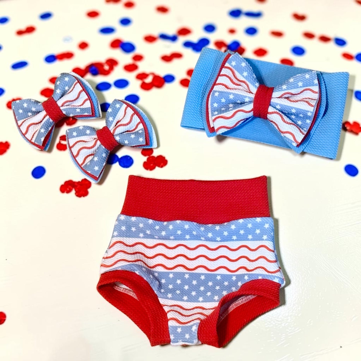 Flag Bummie Headband Bow Set Size 0/3 months