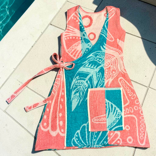 Teal & Pink Beach towel wrap dress fits 3T to 6y