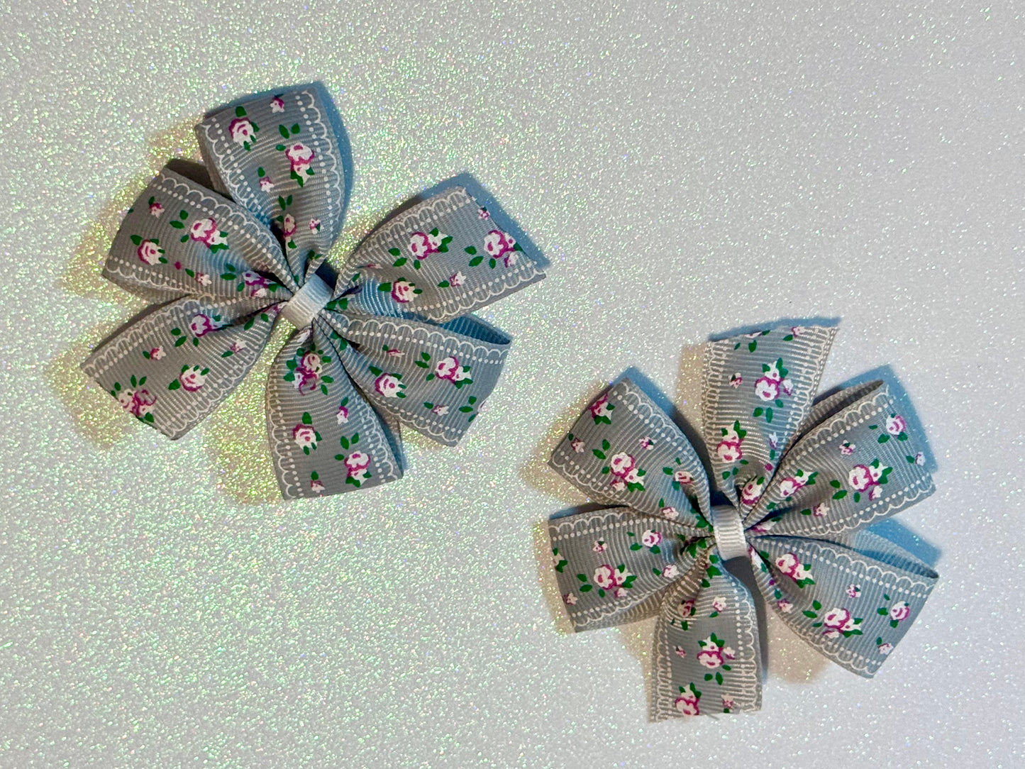 Gray floral Piggy Bows