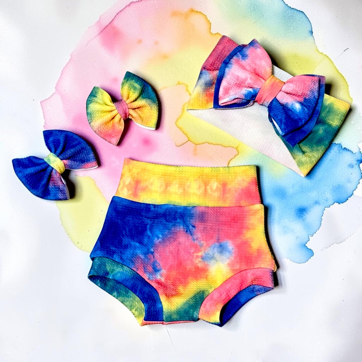 Tie dye Bummies Headband Bow Set Size 6/9 months