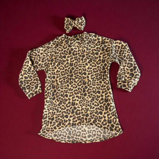 Brown Rib Cheetah print Sweater Dress size 6/7