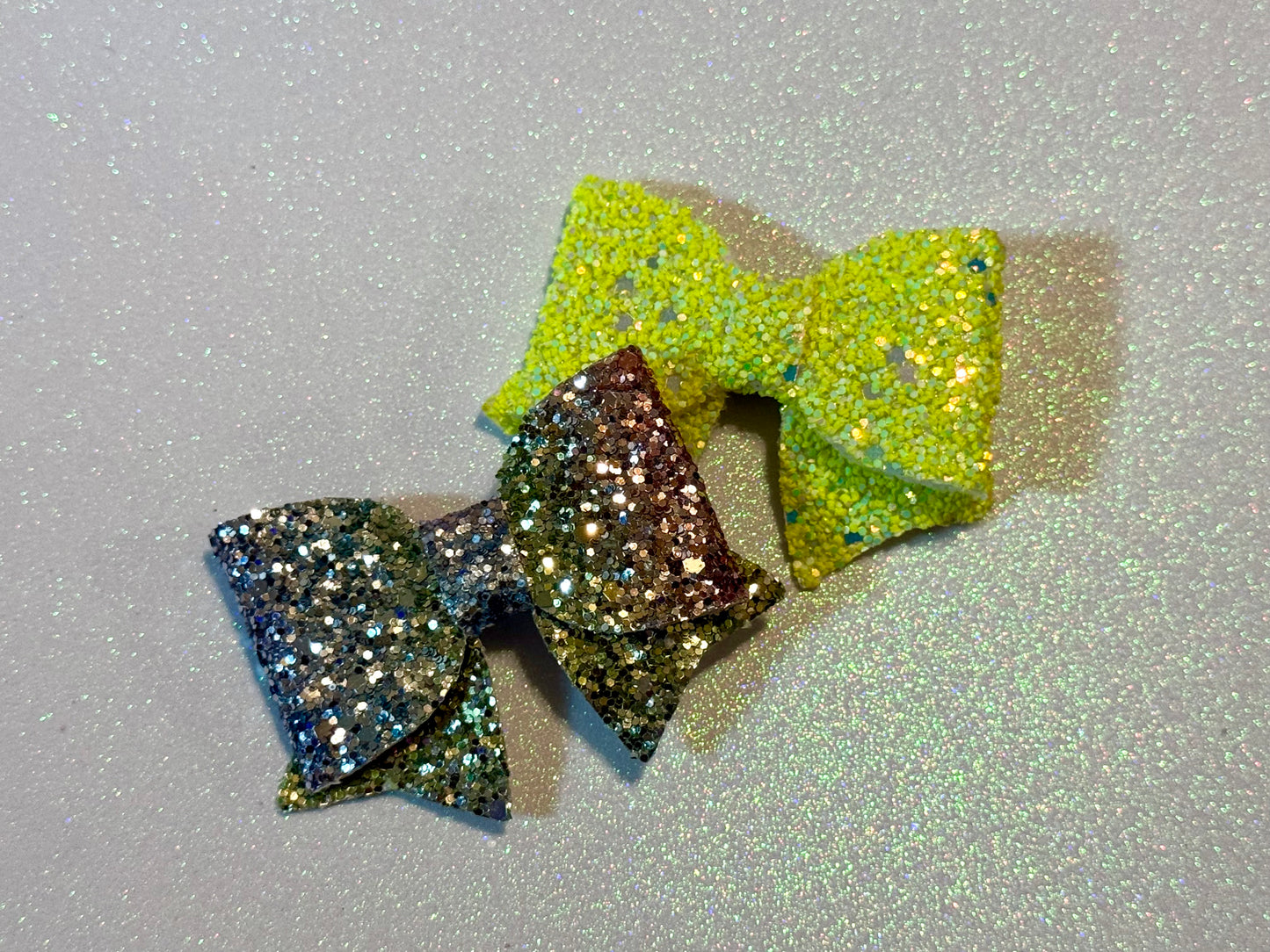 Neon yellow & colorful Mini glitter Faux Leather bows