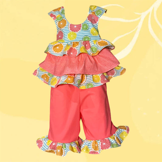 Summer citrus ruffle set Size 2T/3T