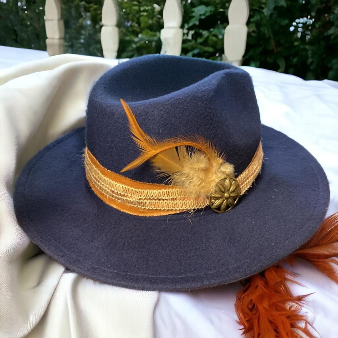 Navy Blue Wide Brim Felt Hat