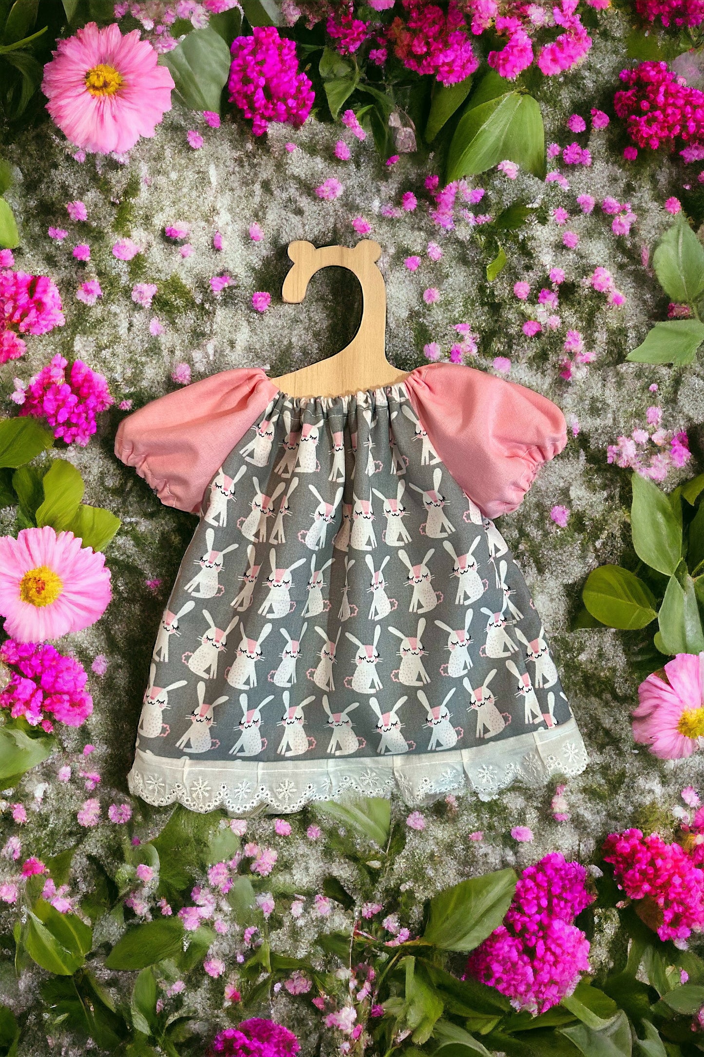 Gray Bunny Doll Dress for 14-18 inch dolls